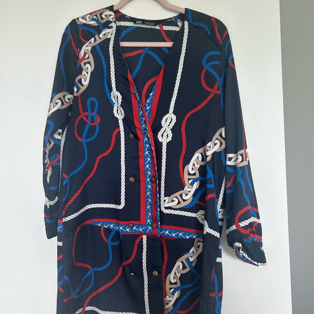 Zara Navy Dress with Rope Pattern